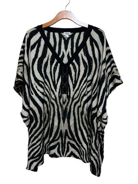 Avenue Top Blouse Zebra V Neck Tassel Animal Print Cover Up 18/20 Summer Boho